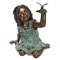 Outdoor decoration bronze metal craft butterfly and children garden statue